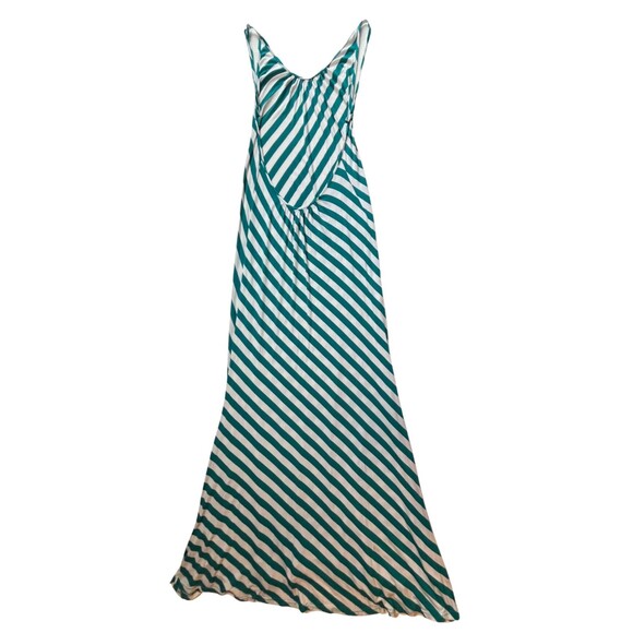 Paradise Maxi Dress Blue White Striped Backless‎ Sleeveless Asymmetrical Hem  L - Picture 14 of 15